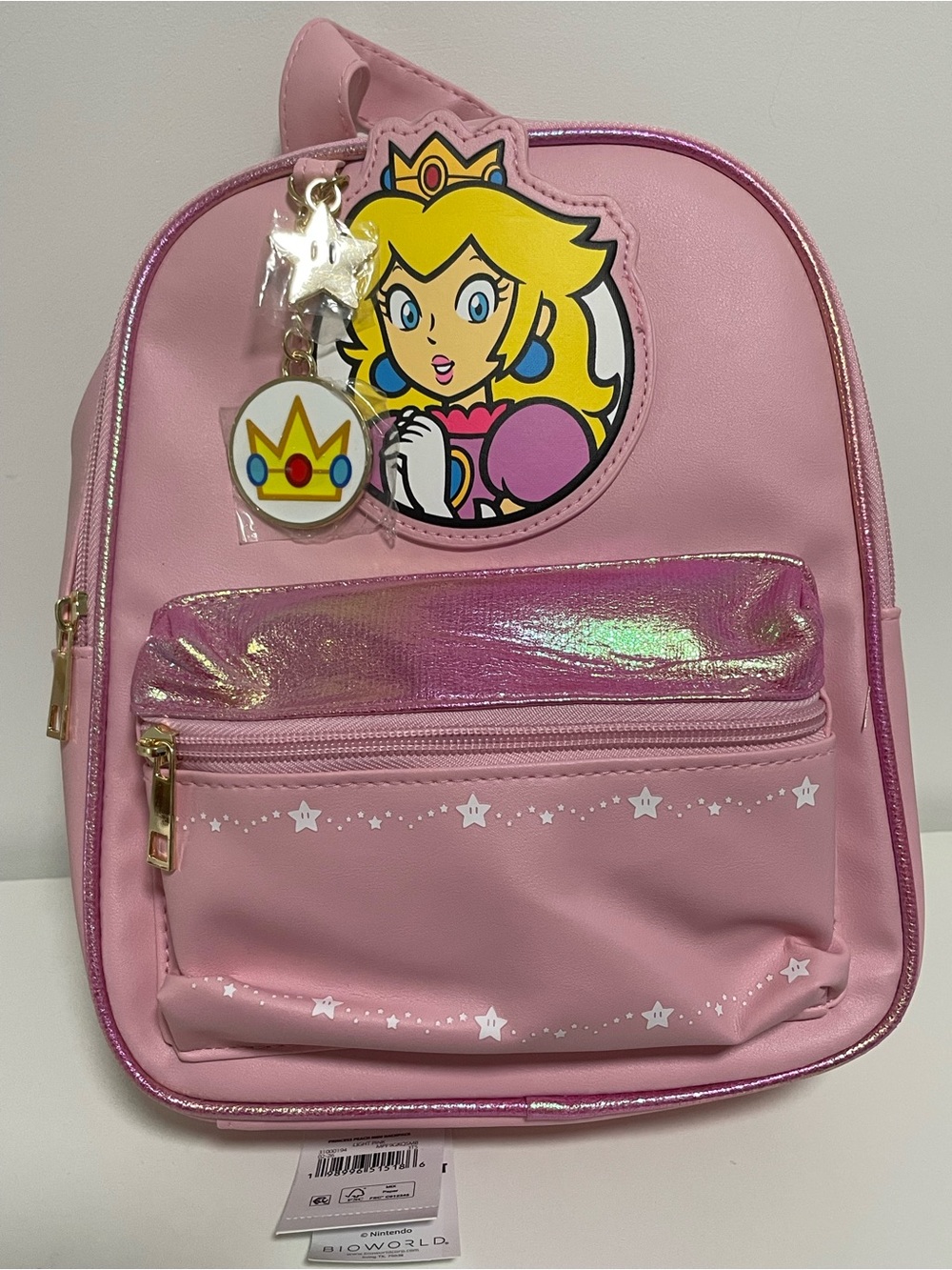 Bioworld Pink Princess Peach Kids Mini Backpack with Shiny Accent